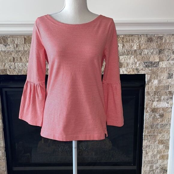 J. Crew Red & White Striped Bell Flare Sleeve Top Shirt XS - Picture 2 of 3
